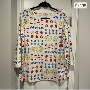 Serengeti White Top with Red and Green Fruit Design Large